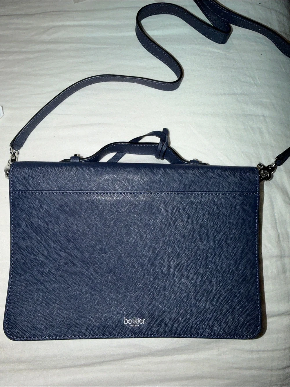Botkier Navy Textured Crossbody Satchel with Top Handle